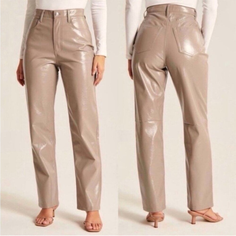 Abercrombie and Fitch Patent Leather 90s Straight Pants - taupe